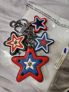 New Coach Marvel Leather Bag Charm, Keychain Star Cluster